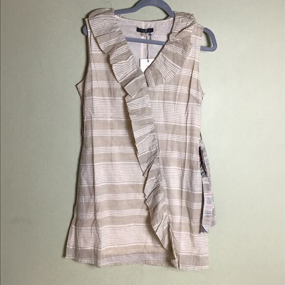 THML Dress Women Sz Small NWT Tan Summer Sleeveless lined Ruffle knee le… - Picture 2 of 9